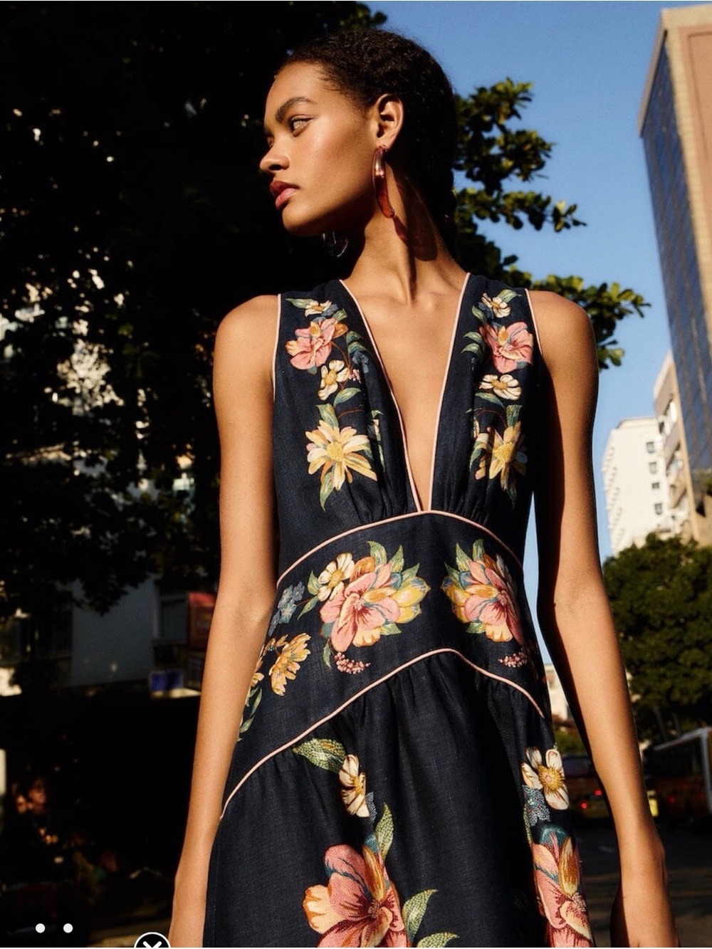 FARM Rio navy blue Maxi Dress with Pink & Yellow Floral Embroidery - Picture 9 of 11